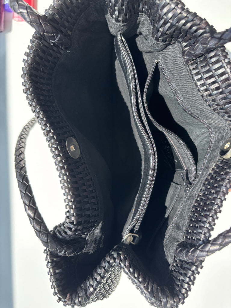 Italian Black Woven Leather Tote Bag